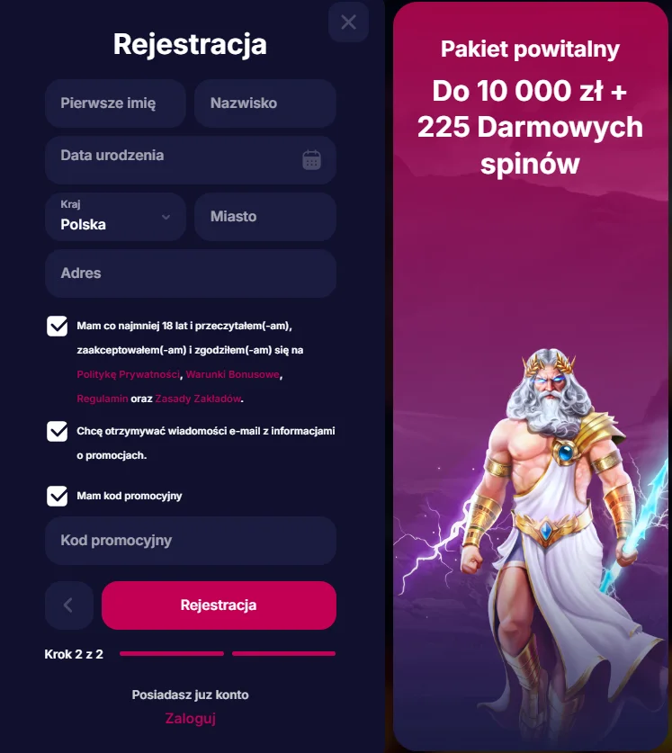 Rejestracja NV Casino krok 3